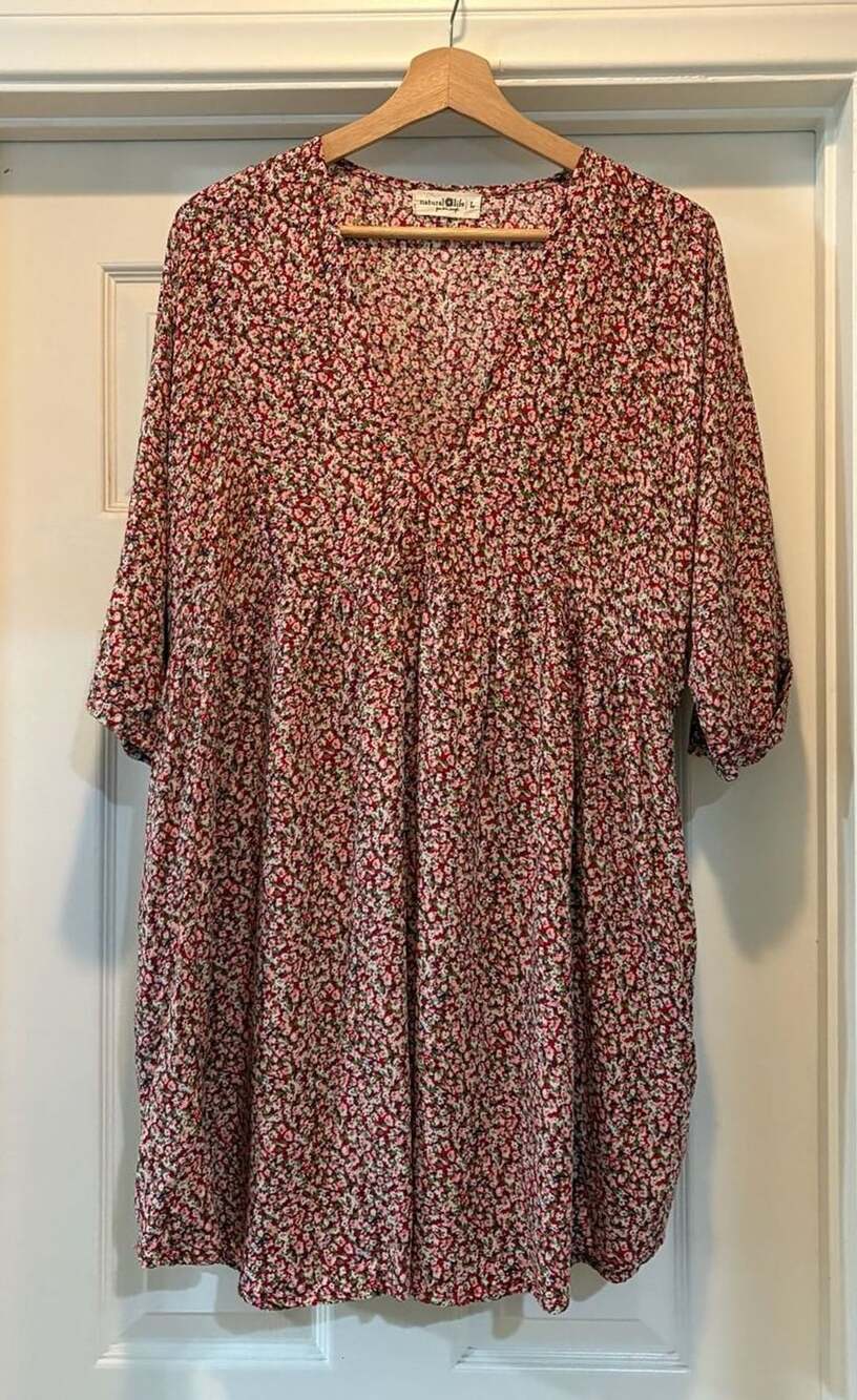 Natural Life Stella Mini Babydoll Dress with Pockets Size L Red Floral